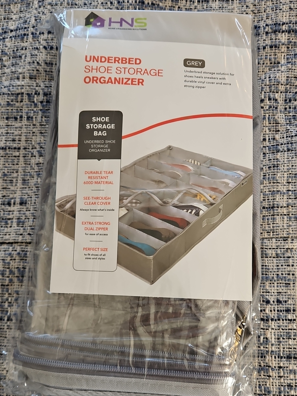 Grey Underbed Shoe Storage Organizer